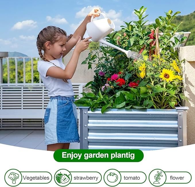 Balcony Galvanized Raised Garden Beds With Wheels 4*2*2.6Ft Galvanized Elevated Raised Bed