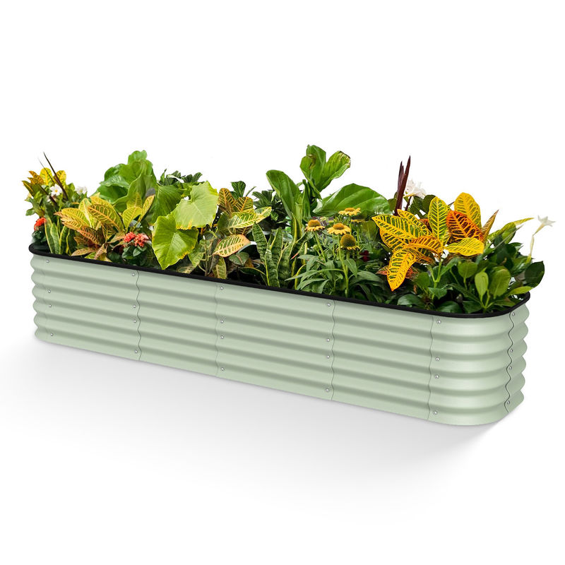 Easy Assembly Light Green Oval Galvanized Raised Garden Beds 8*2*1.5 Ft