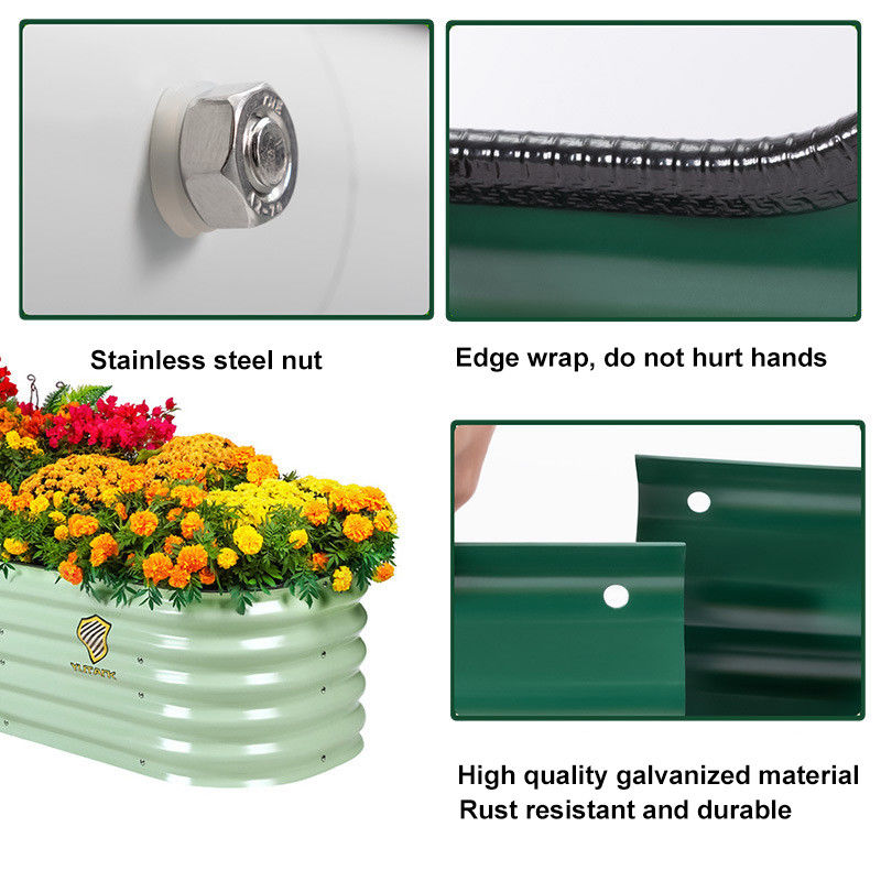 Easy Assembly Light Green Oval Galvanized Raised Garden Beds 8*2*1.5 Ft