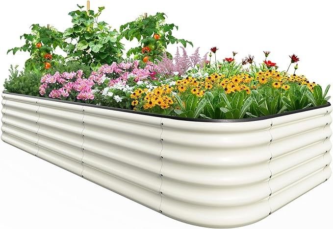 8*3.5*1.5ft Fildişi Beyaz Oval Galvanize Yükseltilmiş Bahçe Yatakları Dışarıya Özel Logo