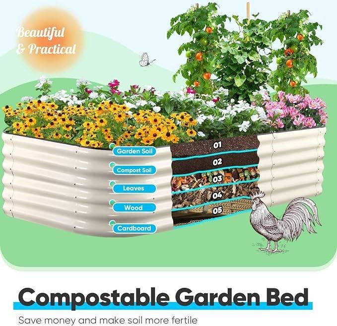 8*3.5*1.5ft Fildişi Beyaz Oval Galvanize Yükseltilmiş Bahçe Yatakları Dışarıya Özel Logo