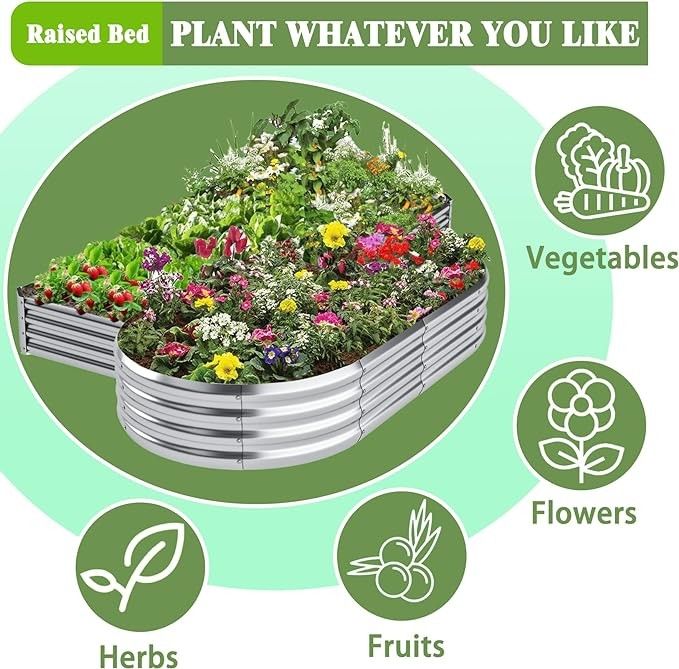 Lit de jardin élevé en forme de U certifié ISO 7*8,4*1,4 ft Lit de fleurs élevé en métal