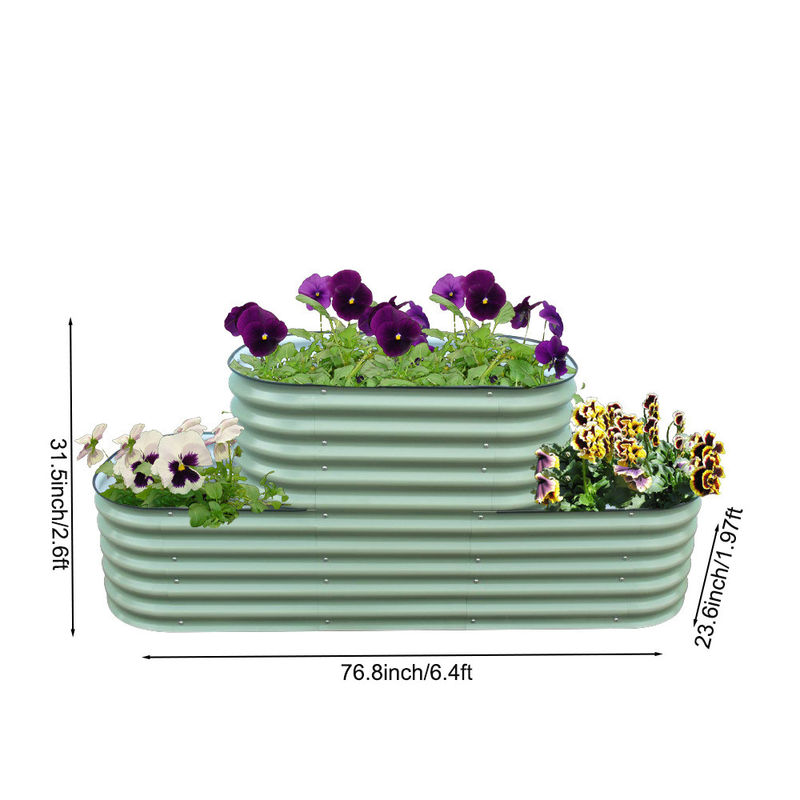 Camas de jardim elevadas galvanizadas Caixa de plantação exterior com borda de segurança Camas elevadas de metal para jardinagem 6.4 * 2.6 * 2 Ft