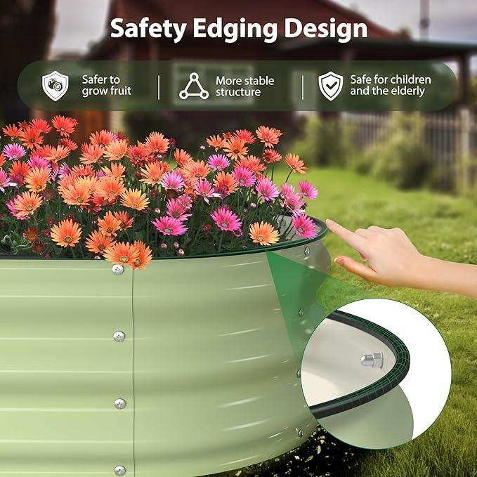 Camas de jardim elevadas galvanizadas Caixa de plantação exterior com borda de segurança Camas elevadas de metal para jardinagem 6.4 * 2.6 * 2 Ft
