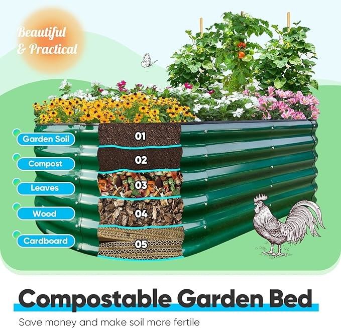 Ζυγισμένο αυξημένο κήπο Kit κρεβάτι 7,9 * 2 * 2,6 Ft Metal Planter Box για λαχανικά furit βότανο εξωτερικό πίσω αυλή σκούρο πράσινο