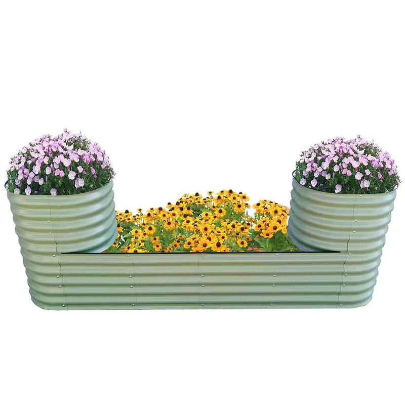 Galvanized Raised Garden Bed 7.9*2*2.6 Ft Irregular Metal Planter Box For Planting Outdoor Plants Vegetables light green