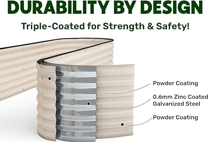 Caixa de plantação de metal grande 4,5*4,5*1,4 Ft Plantadores de vegetais galvanizados de marfim branco