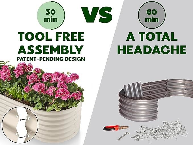 Caixa de plantação de metal grande 4,5*4,5*1,4 Ft Plantadores de vegetais galvanizados de marfim branco