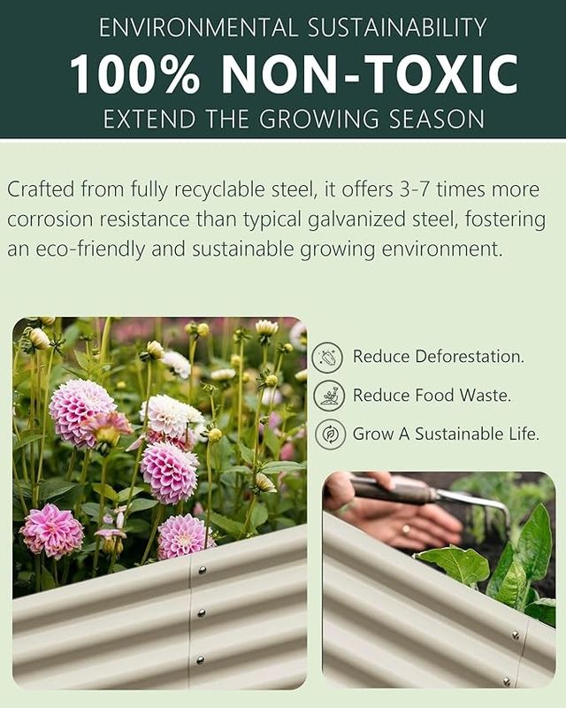 Caixa de plantação de metal grande 4,5*4,5*1,4 Ft Plantadores de vegetais galvanizados de marfim branco