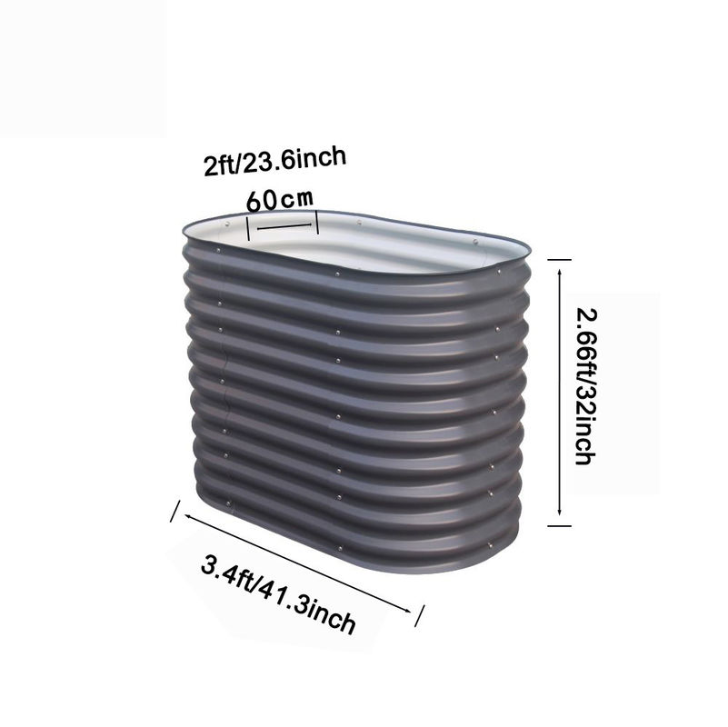 3.4*2*1.4 Ft Σκοτεινά γκρίζα γαλβανισμένα κουτιά κήπου οβάλ σχεδιασμός για λαχανικά
