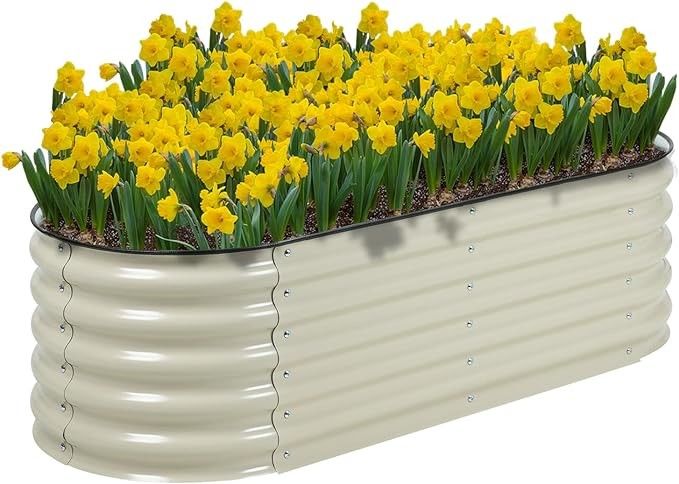 Υψωμένο κρεβάτι κήπου 4,9*2*1,4 Ft Ελεφαντόδοντο λευκό Γαλβανισμένο κουτί φυτεύματος για εξωτερική κηπουρική και φύτευση λαχανικών