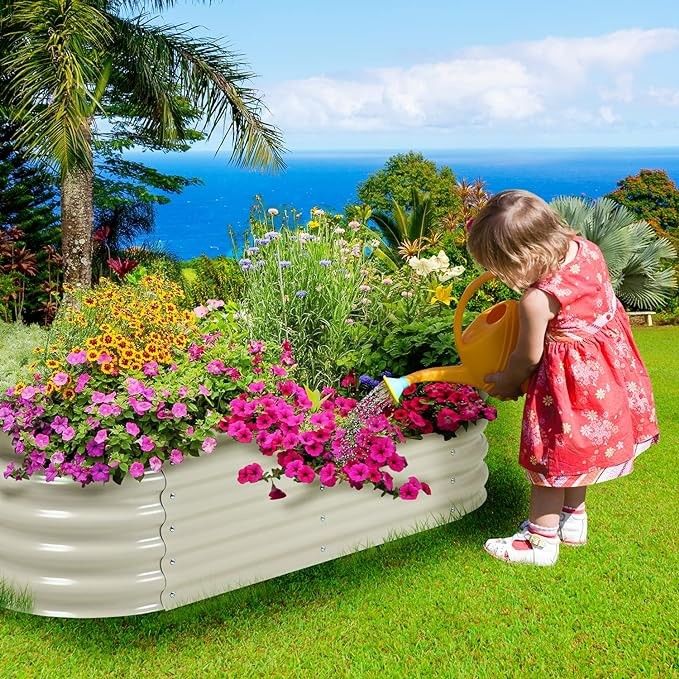 Υψωμένο κρεβάτι κήπου 4,9*2*1,4 Ft Ελεφαντόδοντο λευκό Γαλβανισμένο κουτί φυτεύματος για εξωτερική κηπουρική και φύτευση λαχανικών