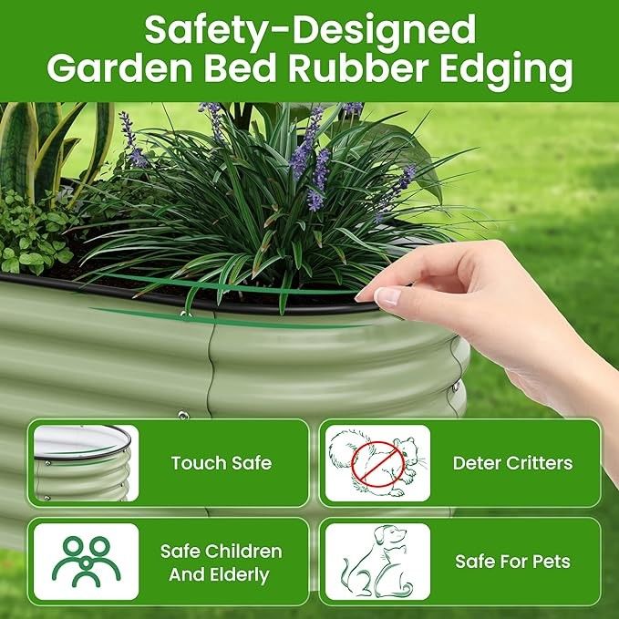 6Lit de jardin métallique surélevé, vert léger, en acier galvalume, lit de jardin en caoutchouc