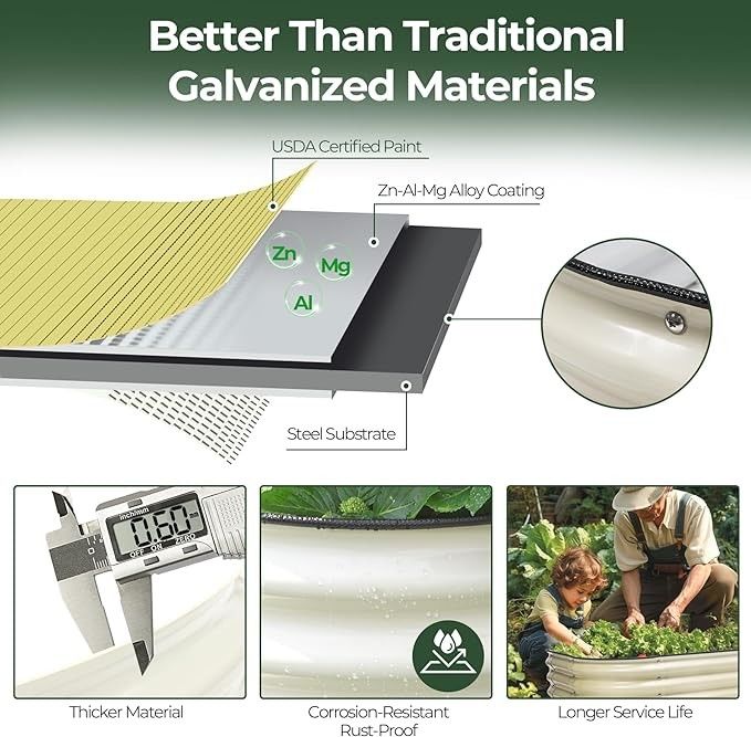 6.4*3/4*0.92Ft Oval Galvanizado Levantado Camas de jardim Largo ao ar livre Fácil de montar