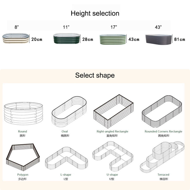 7.9*3.4*2.7 FT Galvanizli Ekim Kutuları Galvanizli Yükseltilmiş Bahçe Ekicisi Özelleştirme