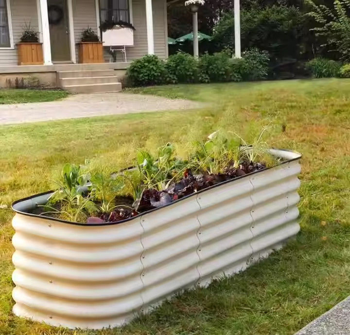 4 feet x 2 feet oval galvanizli çelik yükseltilmiş bahçe yatak seti küçük alanlar için mükemmel